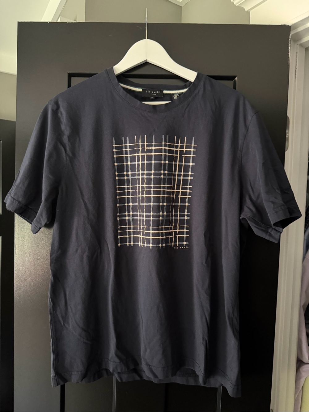 Ted Baker Navy T-Shirt with White Grid Print